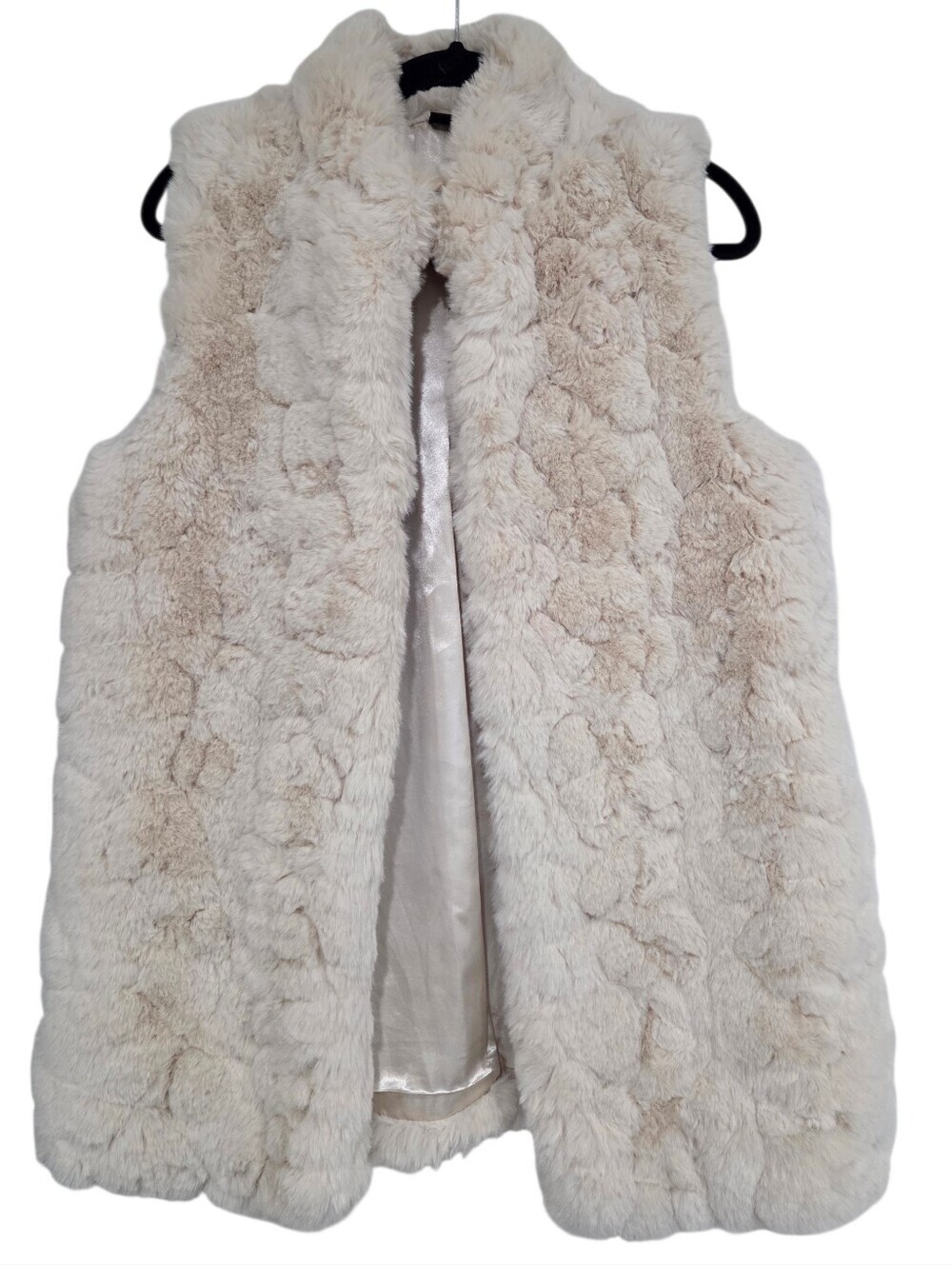 Rachel Zoe Cream Faux Fur Longline Vest Open Front Size Large - Picture 6 of 11
